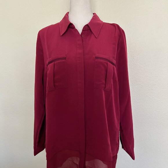 Soft Surroundings Rossini Blouse Layered Sheer Sangria ButtonUp Tunic Women SZPM - Picture 4 of 11